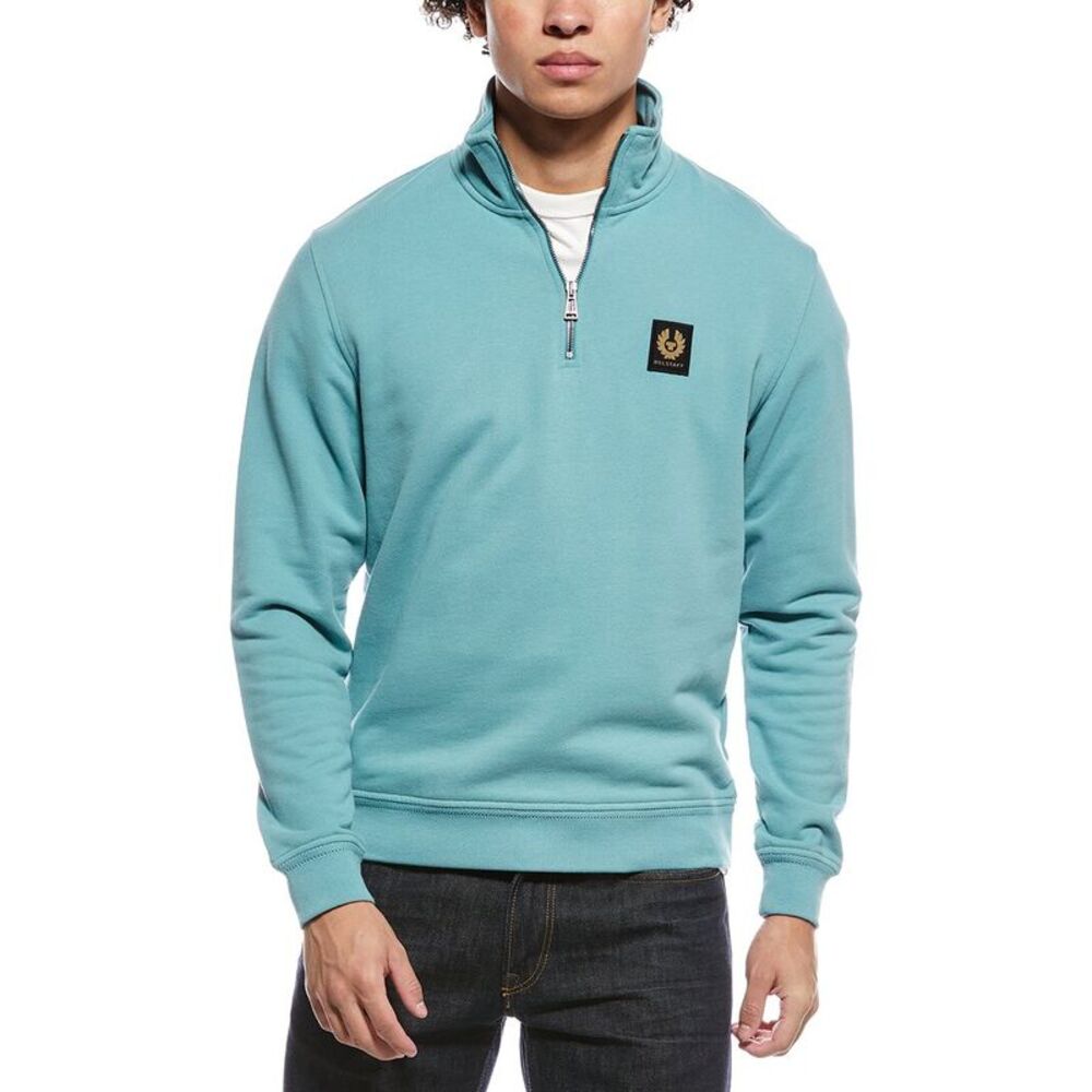 Belstaff Mens  1/4-Zip Mock Neck Sweatshirt, Blue